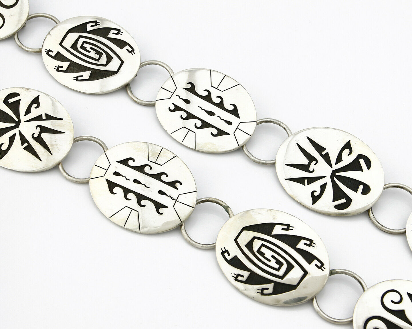 Hopi Concho Belt .925 SOLID Sterling Silver Signed Casey Cuch Overlay C.80's