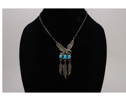 Navajo Necklace 925 Silver Sleeping Beauty Turquoise Artist Signed RB C.80's