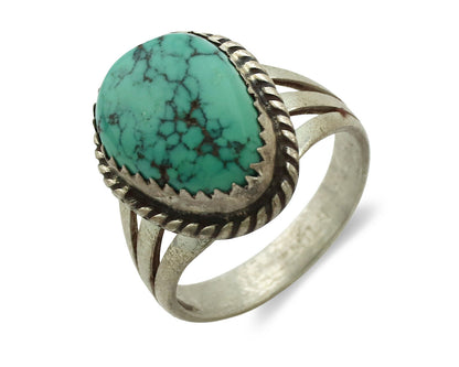 Navajo Ring .925 Silver Natural Spiderweb Turquoise Native Artist C.1980's