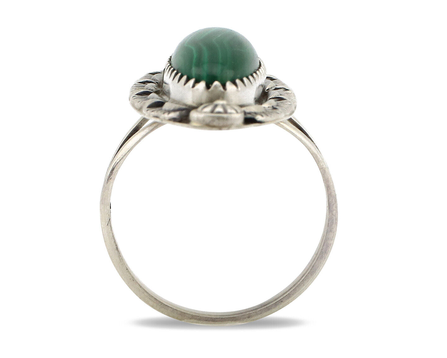 Navajo Ring 925 Silver Natural Malachite Artist Native American Signed H C.80's