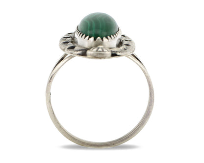 Navajo Ring 925 Silver Natural Malachite Artist Native American Signed H C.80's