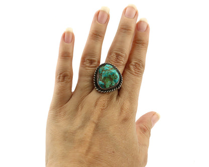 Navajo Ring 925 Silver Seafoam Turquoise Native American Artist C.1980's