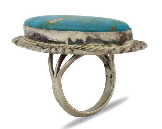 Navajo Ring 925 Silver Spiderweb Blue Turquoise Artist Signed Billy Eagle C.80s