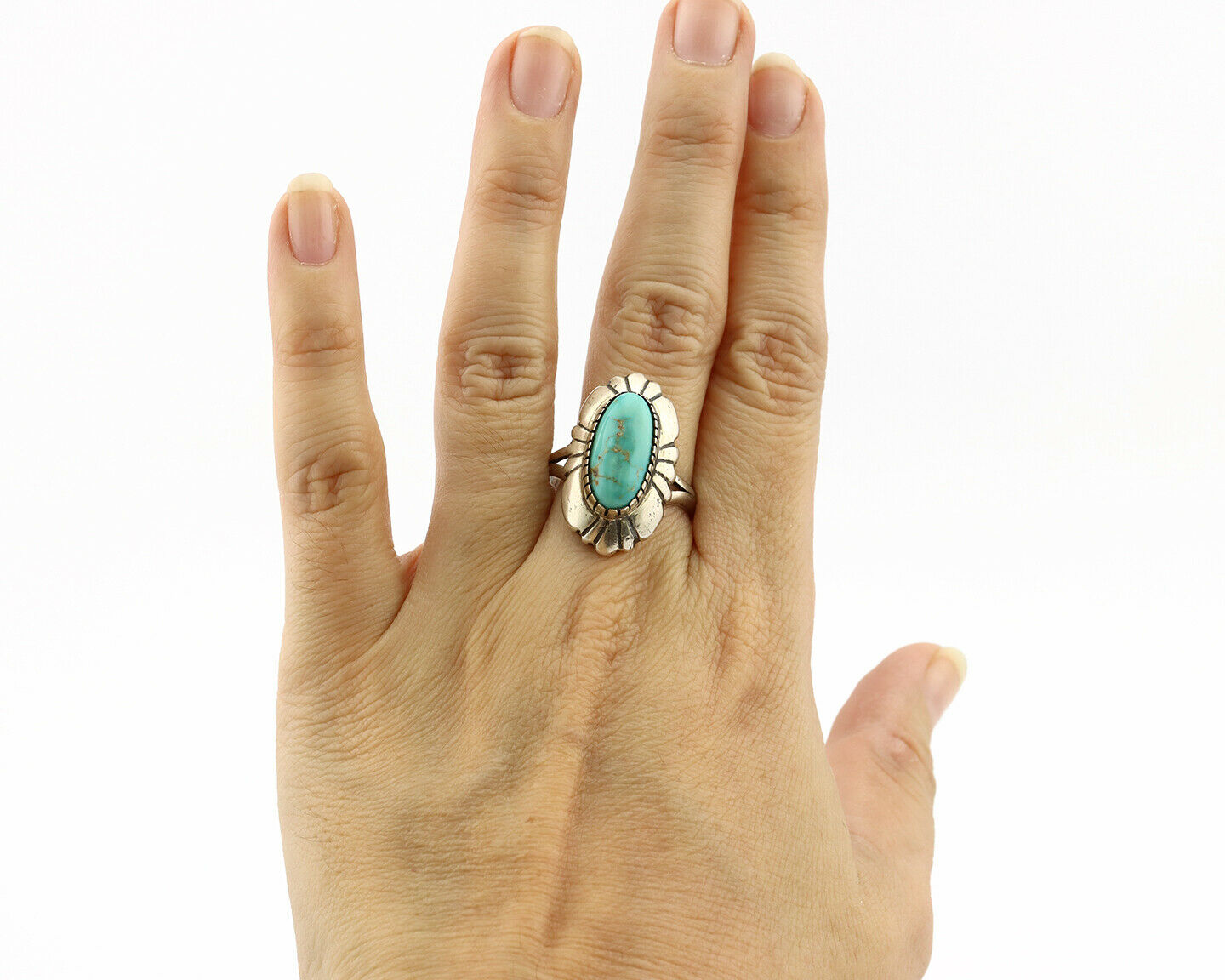 Navajo Ring .925 Silver Arizona Turquoise Signed M Montoya C.80's