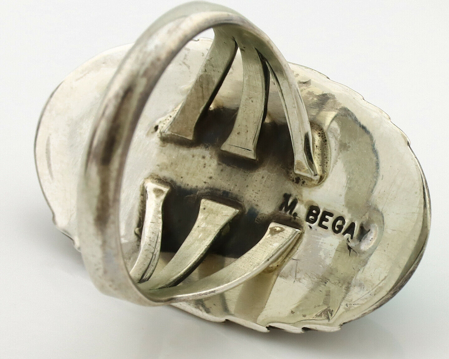 Navajo Ring .925 Silver Blue Turquoise Artist Signed M Begay C.1980's