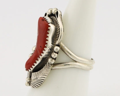 Navajo Handmade Ring 925 Silver Natural Coral Artist Signed Justin Morris C.80's