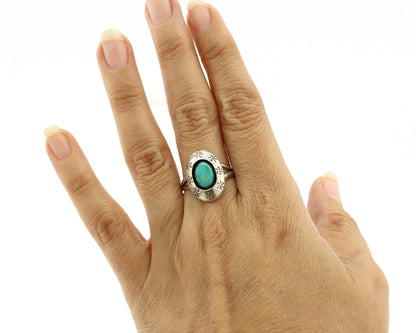 Navajo Ring .925 Silver Kingman Turquoise Native American Artist C.1980's