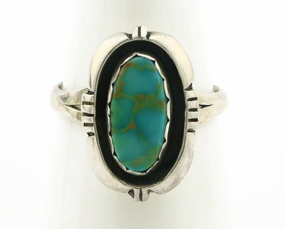 Navajo Ring .925 Silver Blue Gem Turquoise Handmade Native American Artist C80s