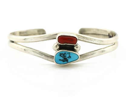 Navajo Bracelet .925 Silver Coral & Turquoise Artist Native American Artist C.90
