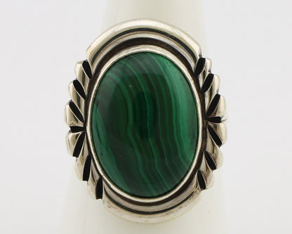 Navajo Ring 925 Silver Hand Stamped Natural Malachite Artist Signed NAKAI C.80's