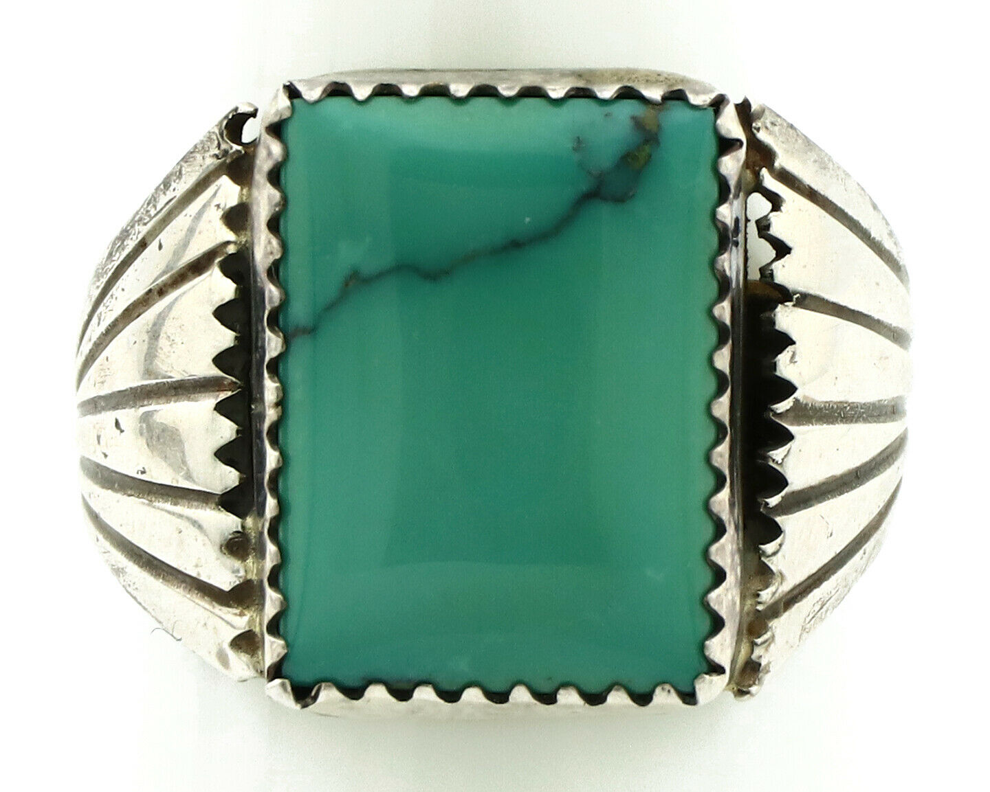 Navajo Ring .925 Silver Green Turquoise Native American Artist C.80's