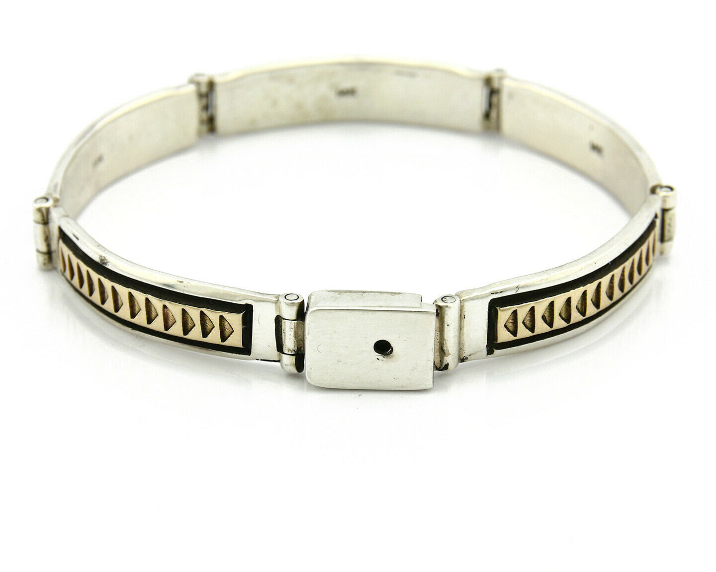 Navajo Bracelet Handmade .925 Silver & 14k SOLID Yellow Gold Signed JK C.85-92