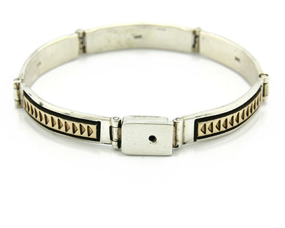 Navajo Bracelet Handmade .925 Silver & 14k SOLID Yellow Gold Signed JK C.85-92
