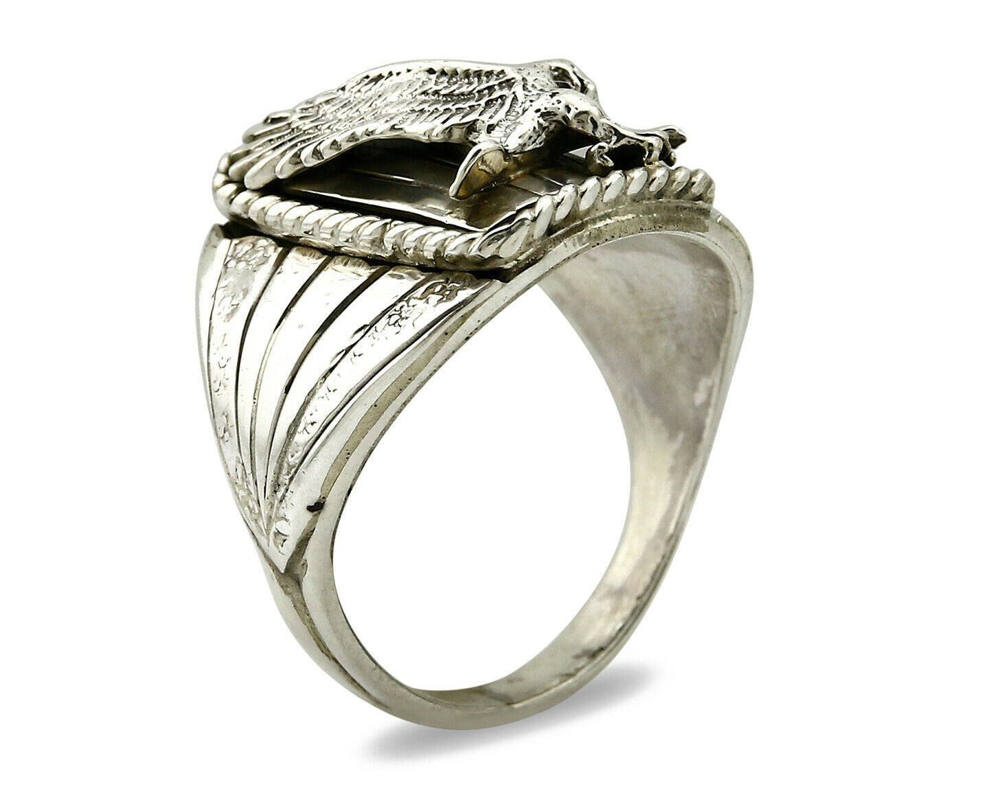 Navajo Ring .925 Silver Handmade Eagle Native Pattern Signed Artist S Ray C.80's