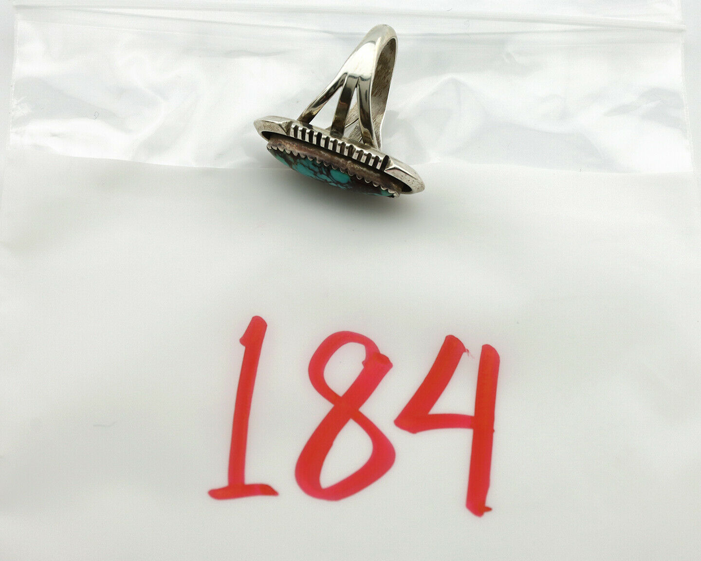 Navajo Ring .925 Silver Spiderweb Turquoise Artist Signed B C.1980's