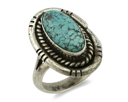 Navajo Ring .925 Silver Spiderweb Turquoise Native American Artist Handmade C80s