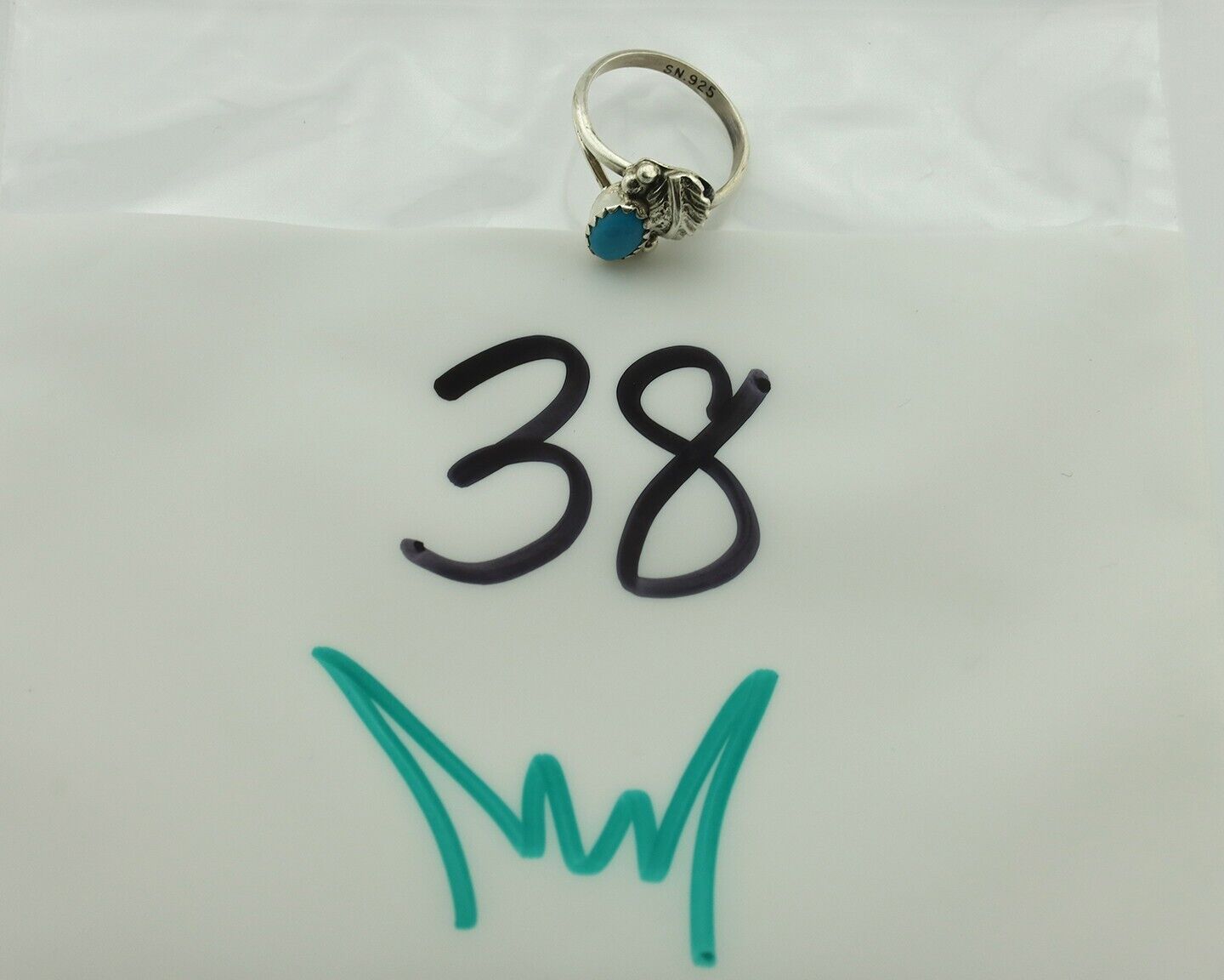 Navajo Ring .925 Silver Natural Blue Turquoise Artist Signed SN C.80's