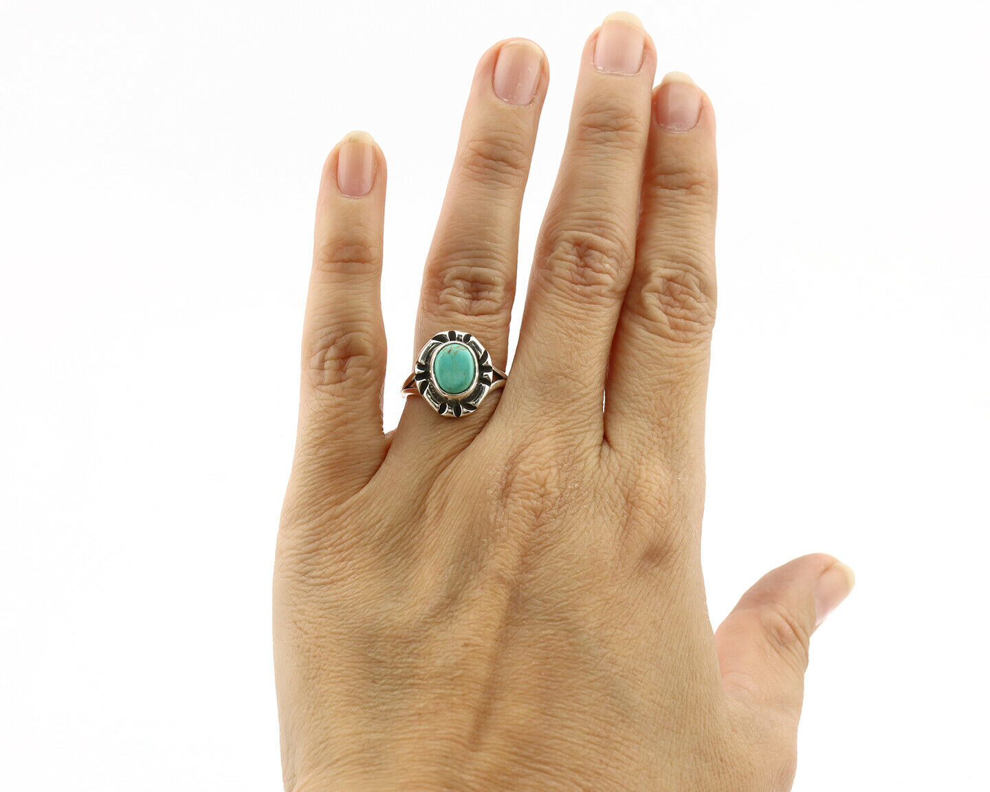 Navajo Ring .925 Silver Kingman Turquoise Artist Signed Gecko C.90's