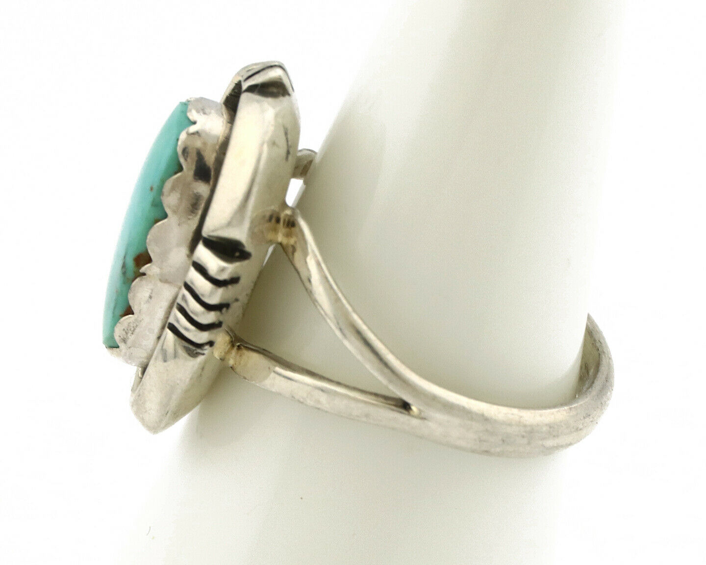 Navajo Ring .925 Silver Kingman Turquoise Handmade Native American Artist C.80's