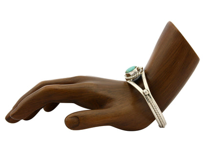 Navajo Bracelet .925 Silver Turquoise Mountain Signed Calvin Peterson C.80's