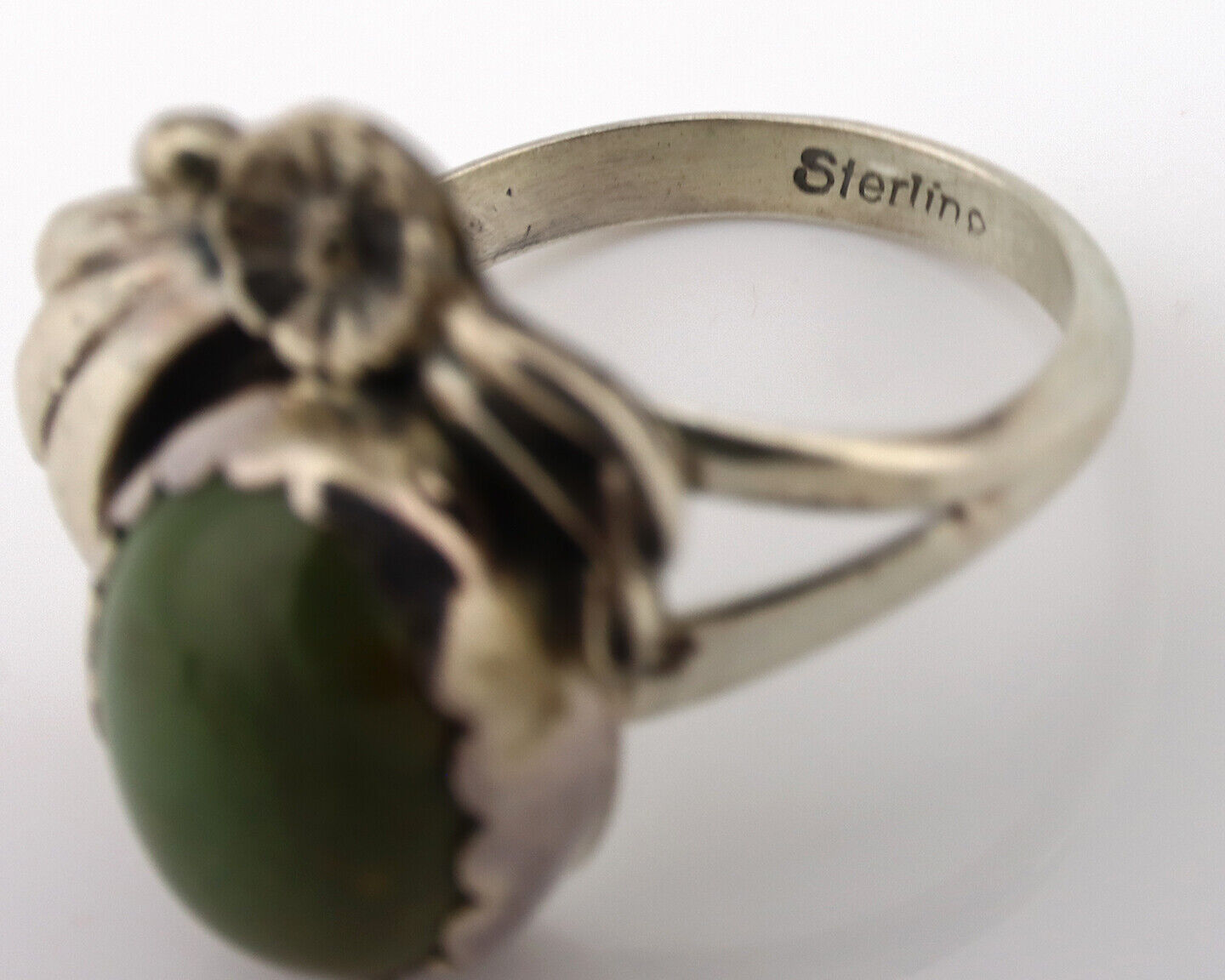 Navajo Ring .925 Silver Green Turquoise Native American Artist C.1980's