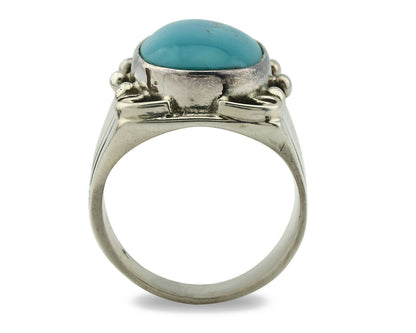 Navajo Ring .925 Silver Blue Morenci Turquoise Native Artist C.80's