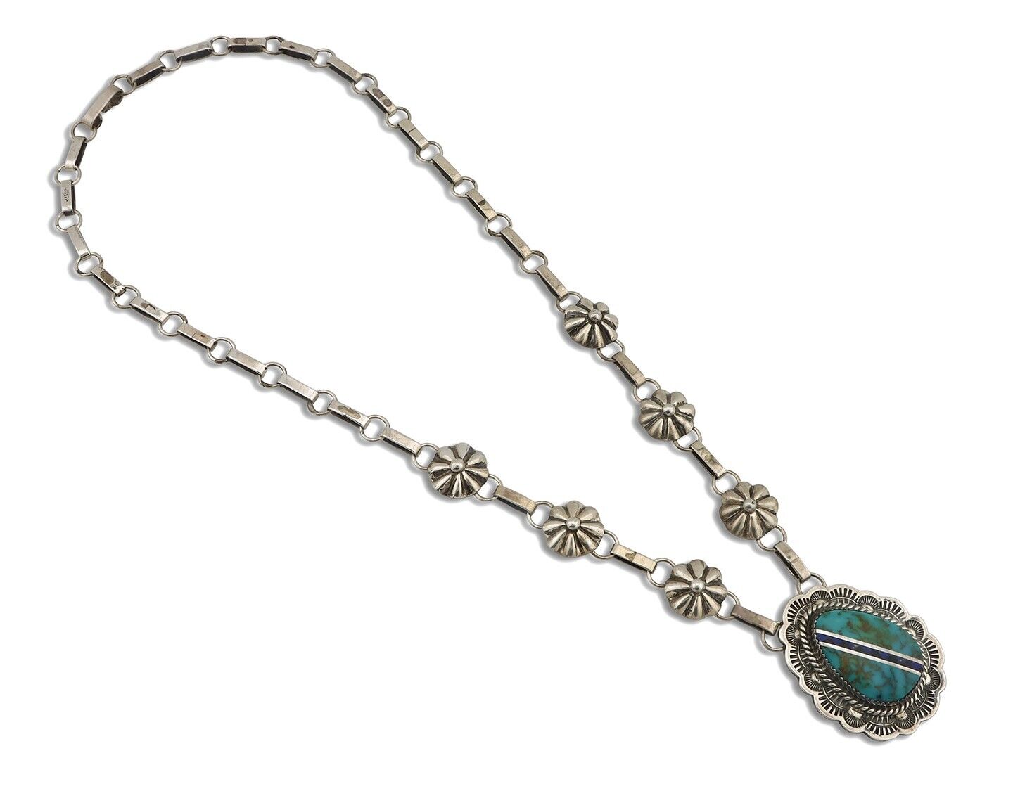 Navajo Necklace 925 Silver Turquoise, Onyx, Lapis Artist Signed M Begay C.80's