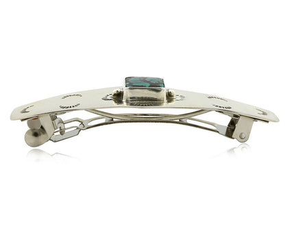 Navajo Hair Clip .925 Silver Green Spiderweb Turquoise Barrette C.80's