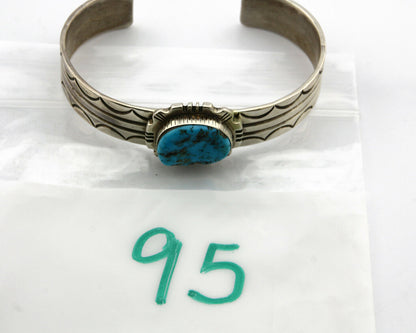 Navajo Bracelet .925 Silver Sleeping Beauty Turquoise Signed AA C.80's