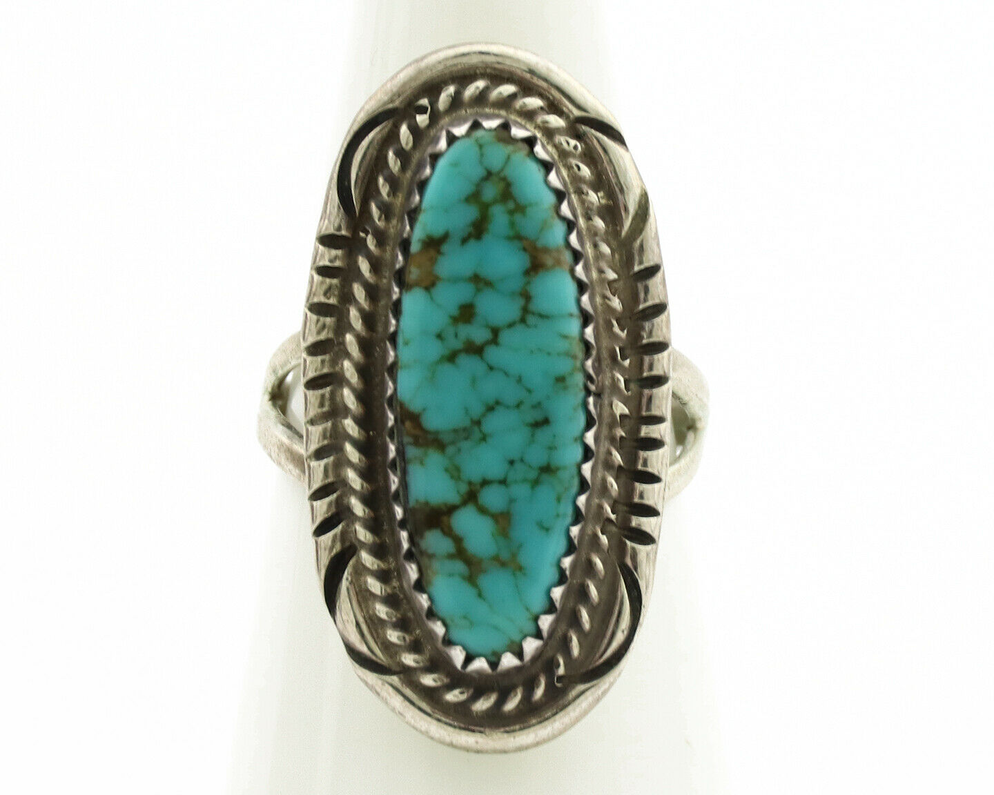 Navajo Ring .925 Silver Spiderweb Turquoise Native American Artist C.1980's