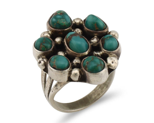 Navajo Ring .925 Silver Natural Blue Turquoise Artist Signed LP C.80's