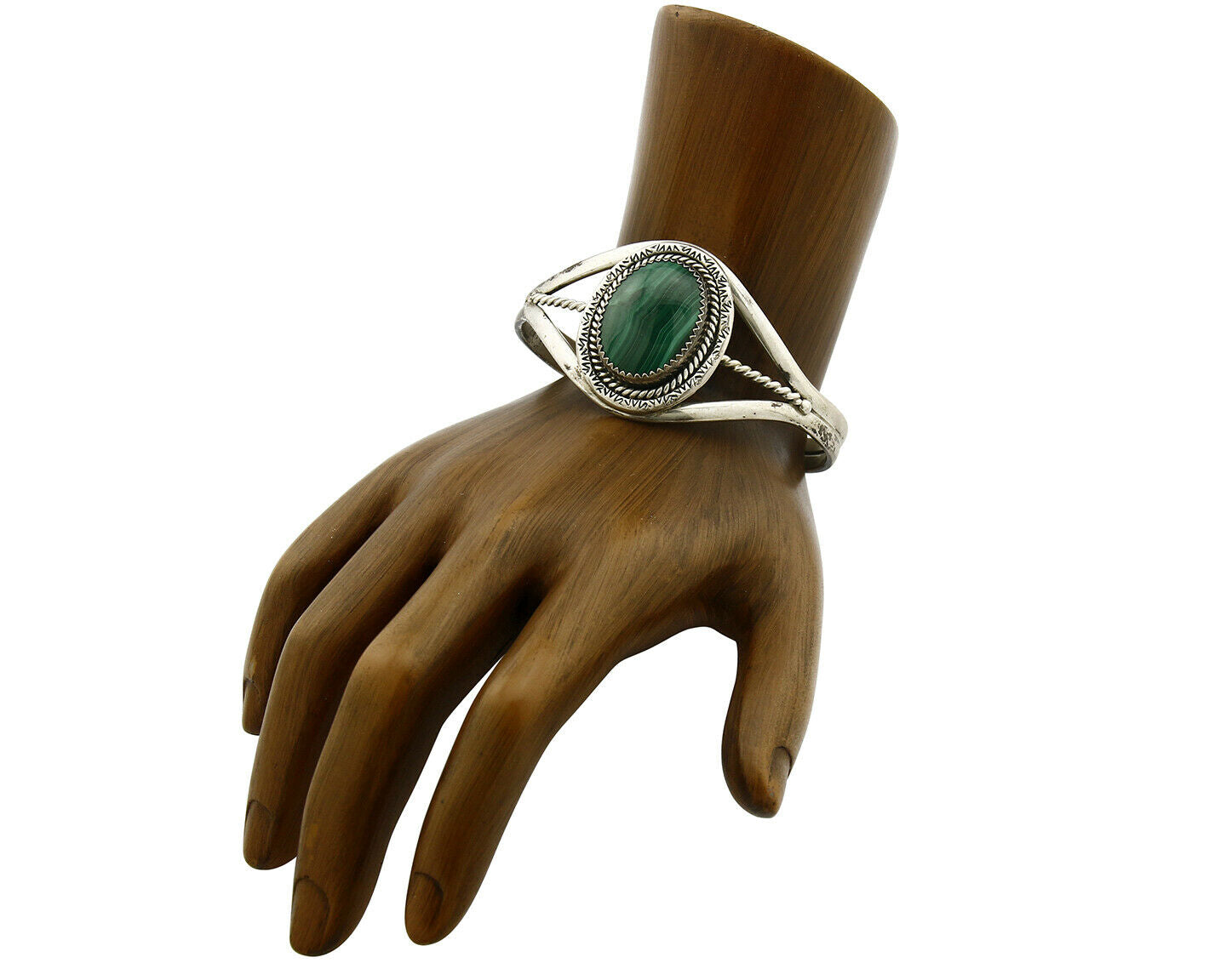 Women's Navajo Bracelet .925 Silver Natural Malachite Cuff Native American C80's