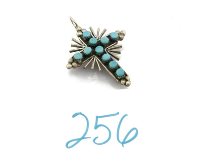 Zuni REAL Turquoise and Coral Reversible 925 Silver Handmade Cross Pendant