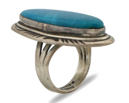 Navajo Ring 925 Silver Nevada Blue Turquoise Artist Signed D Zachary C.80s