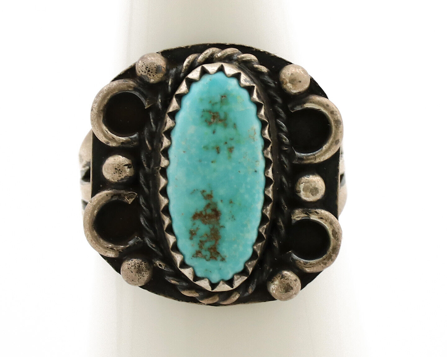 Navajo Ring .925 Silver Kingman Turquoise Artist Signed F C.80's