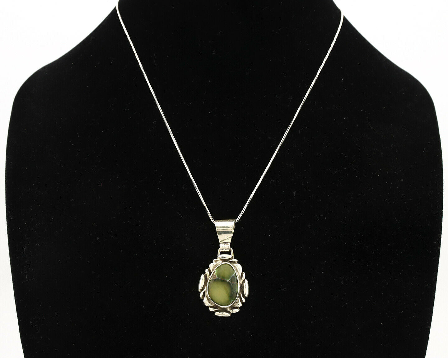 Navajo Necklace .925 Silver Damele Variscite Signed Sun C.1980's