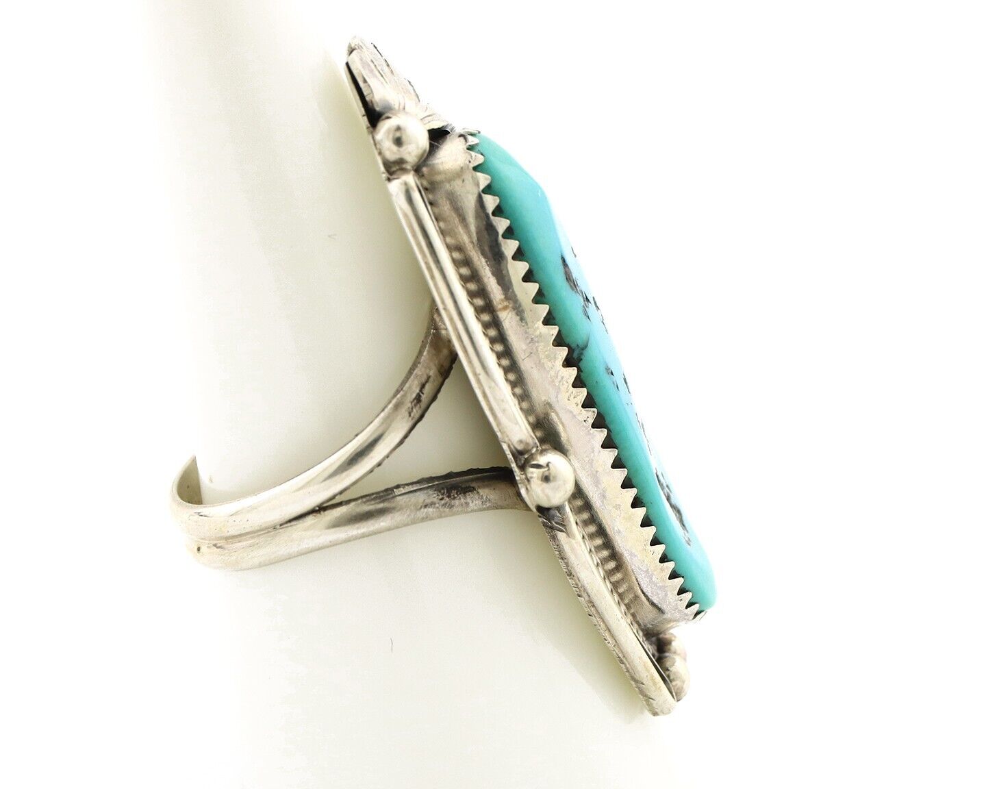 Navajo Inlay Band Ring 925 Silver Sleeping B Turquoise Signed Justin Morris C80s