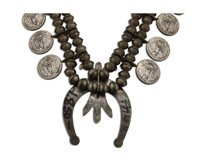 Navajo Coin Quarter Necklace 925 Silver Hand Stamped Native American Artist C80s