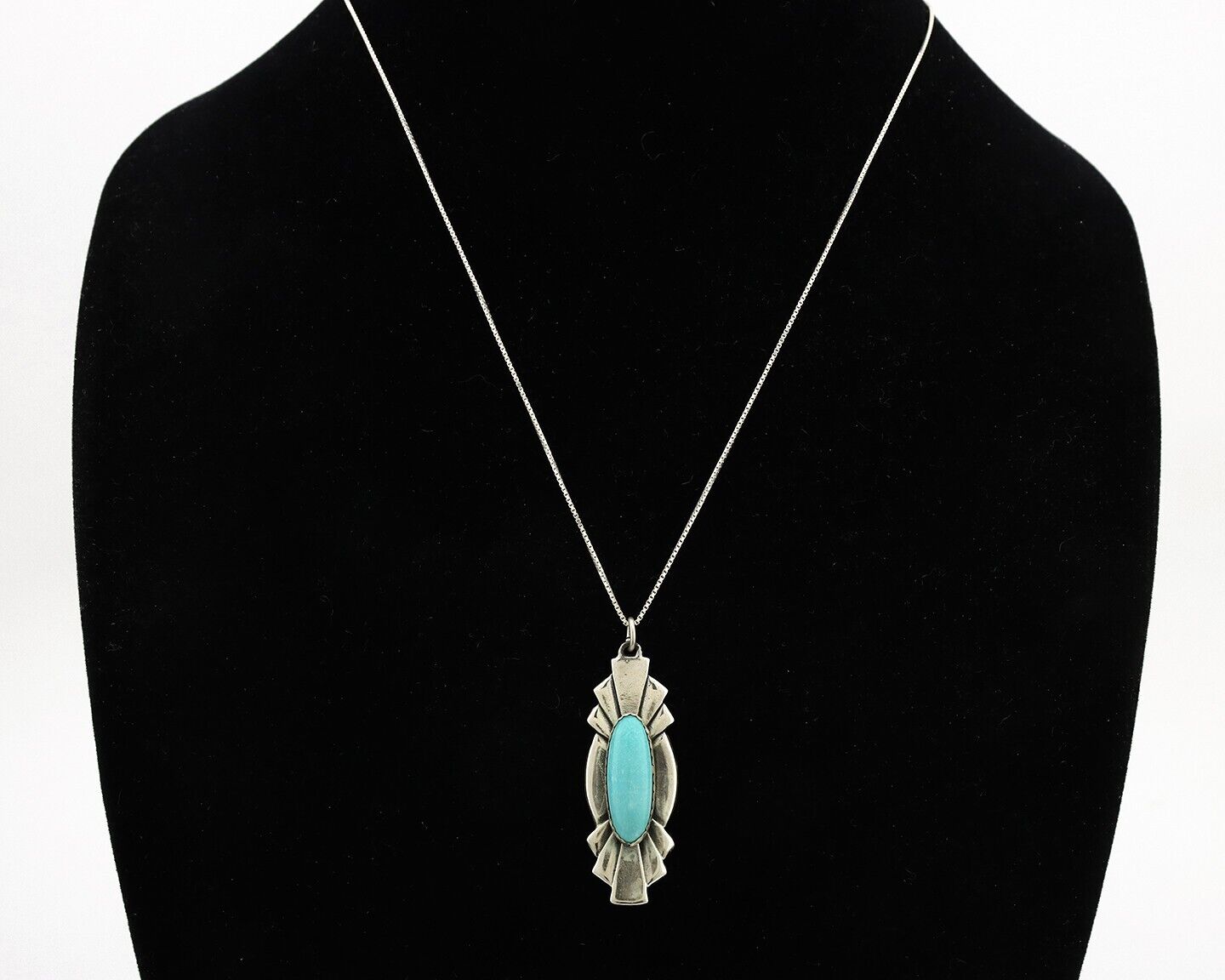 Navajo Handmade Necklace 925 Silver Natural Blue Turquoise Native Artist C.80's
