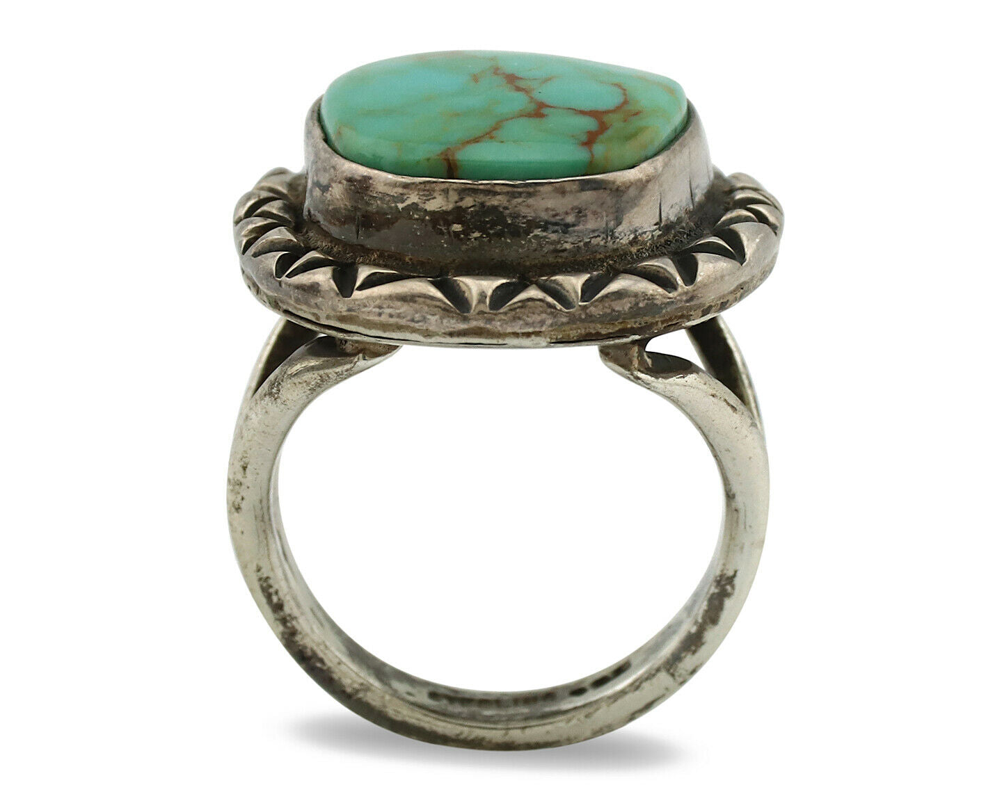 Navajo Ring .925 Silver Kingman Turquoise Artist Signed Gecko C.1980's