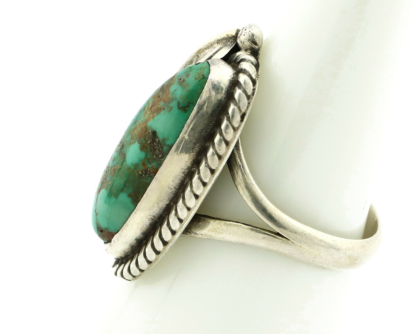 Navajo Ring .925 Silver Manassas Turquoise Signed Artist Apache C.80's