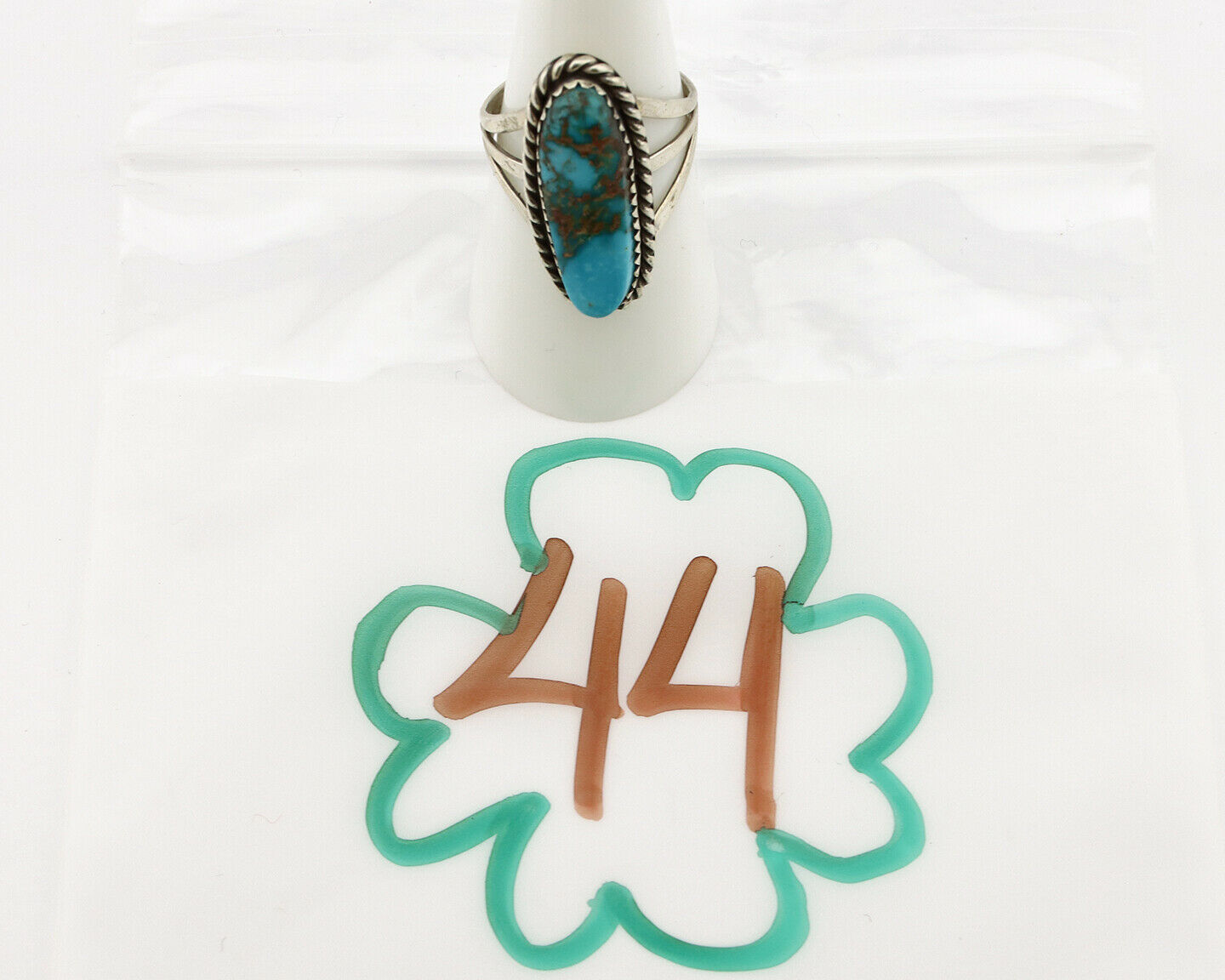 Navajo Ring .925 Silver Kingman Turquoise Artist Signed Gecko C.90's