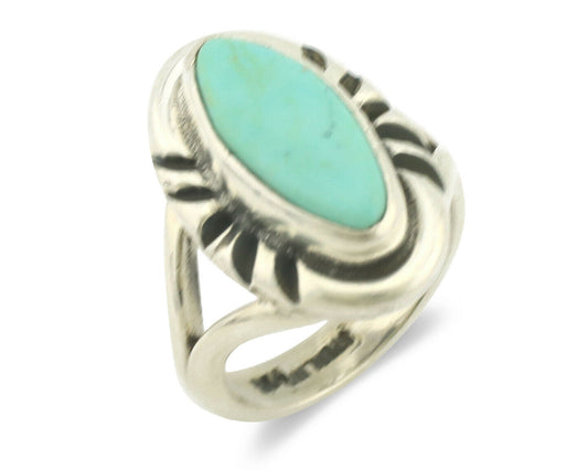 Navajo Ring .925 Silver Natural Mined Turquoise Artist Signed Gecko C.80's