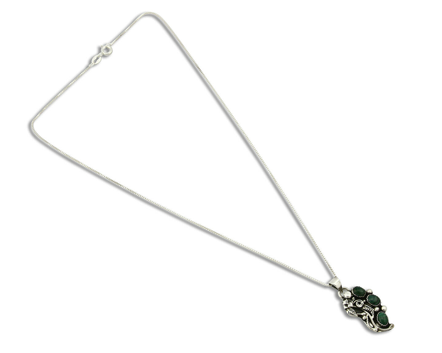 Women's Navajo Pendant .925 Silver Malachite Handmade Signed Begay