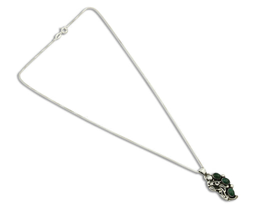 Women's Navajo Pendant .925 Silver Malachite Handmade Signed Begay