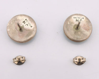 Navajo Earrings 925 Silver Natural Kingman Turquoise Artist Signed JM C.90's