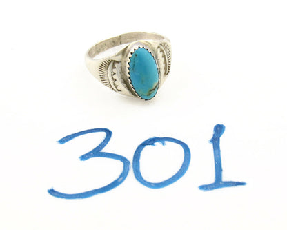 Zuni Ring .925 Silver Kingman Turquoise Hand Stamped Native American C.80's
