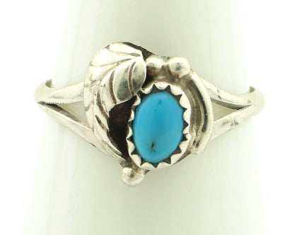Navajo Ring .925 Silver Natural Blue Turquoise Artist Signed DT C.80's