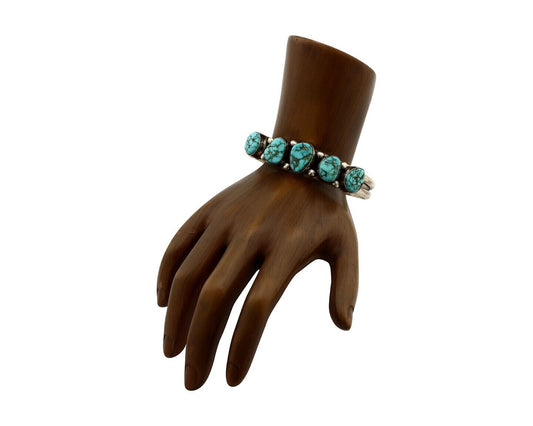 Navajo Bracelet 925 Silver Spiderweb Turquoise Artist Signed E SANDAVOL C80s