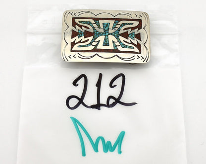 Navajo Belt Buckle 925 Silver Handmade Chip Inlay Native American Artist C.80s